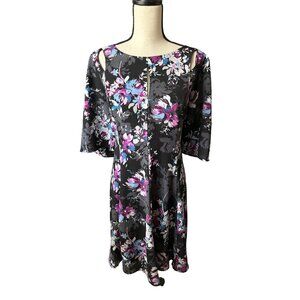 Torrid Dress Black Purple Floral Print Georgette Flutter Sleeve Garden Size 18